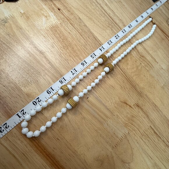 Miriam Haskell Vintage Milk Glass Bead Necklace With Gold-Tone Accents - Picture 16 of 16